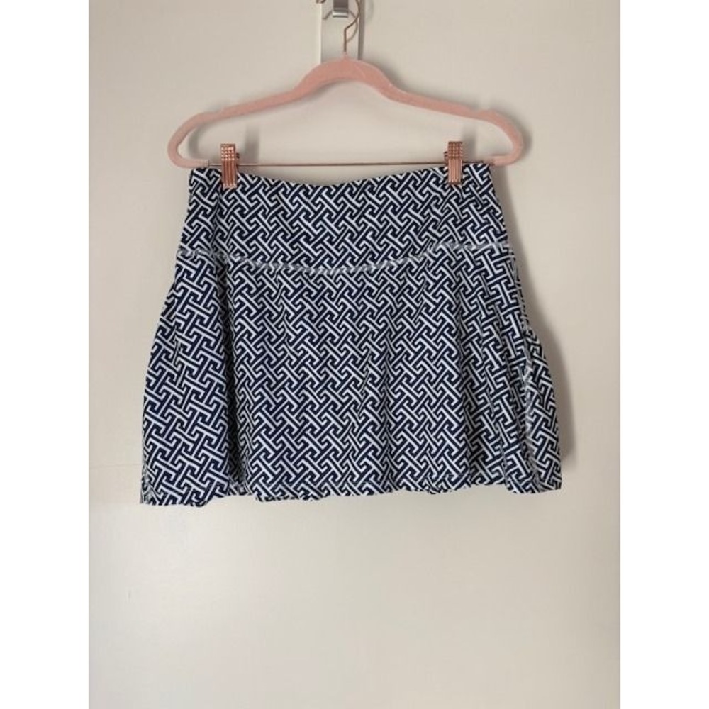 Gottex Womens Navy‎ White Geometric Greek Key Print Athletic Tennis Skort Large